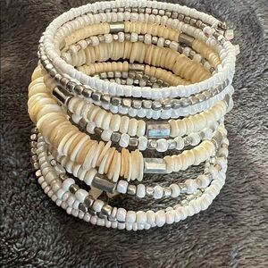 Color by Amber Cream and Silver Beaded Wrap Bracelet